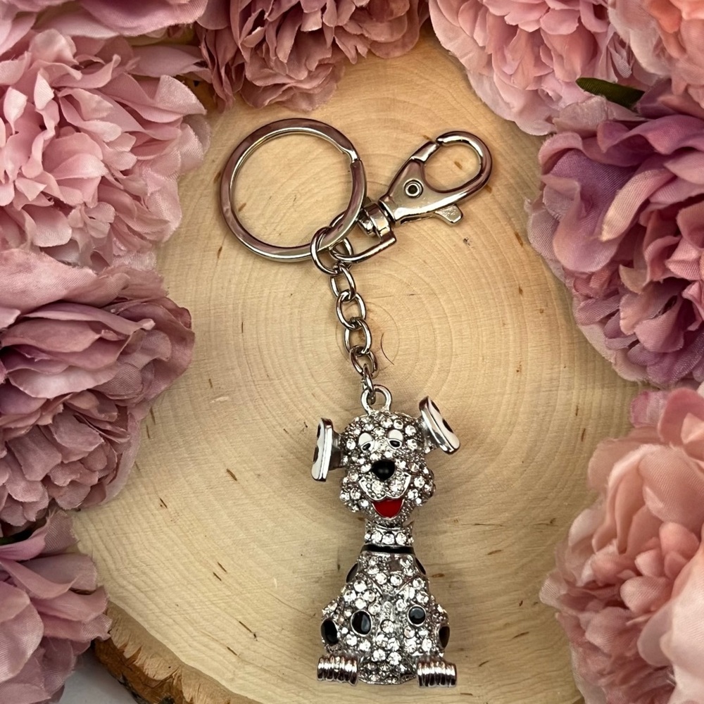 Cute Crystal Dalmatian Puppy Dog Keychain Charm - Picture 1 of 14
